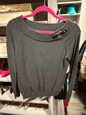 Ralph Lauren Charcoal Gray Off-the-Shoulder Sweater with Buckle Detail